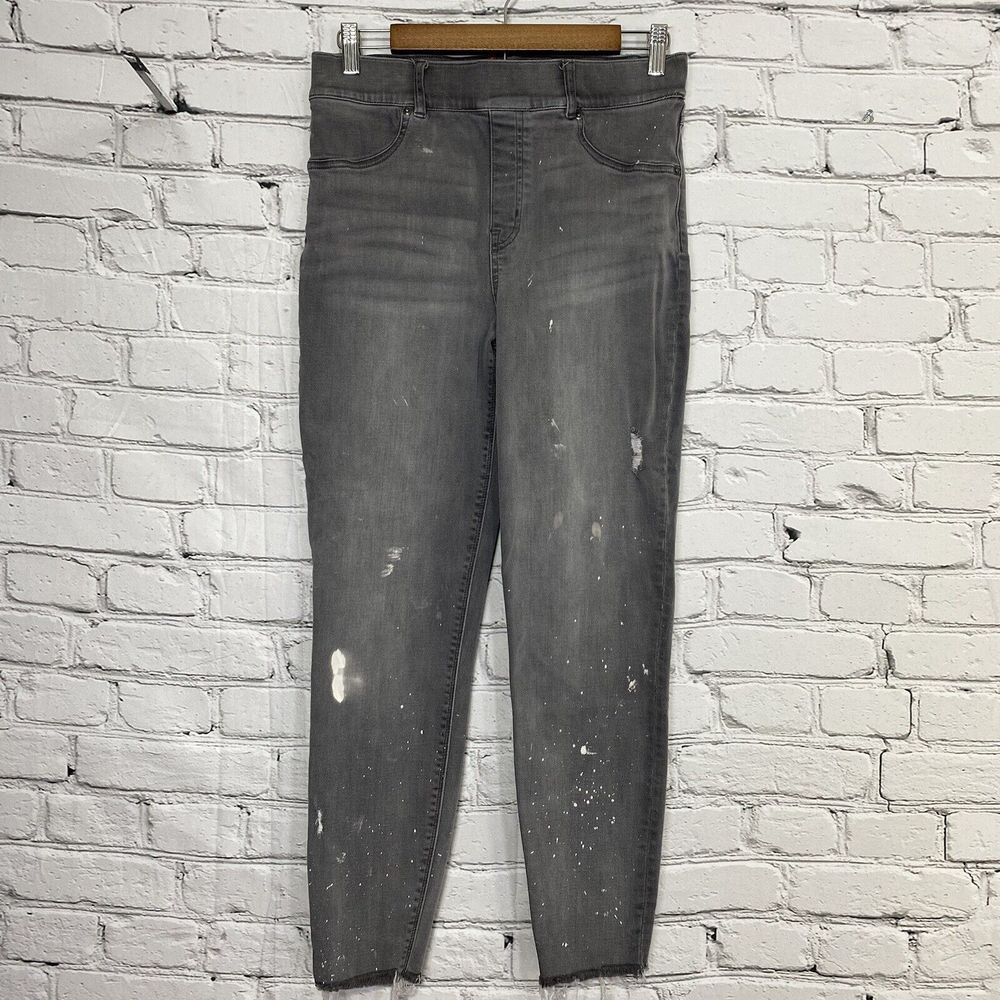 Spanx Jeggings Size L Vintage Gray‎ Distressed Ankle Skinny High Rise Raw Hem